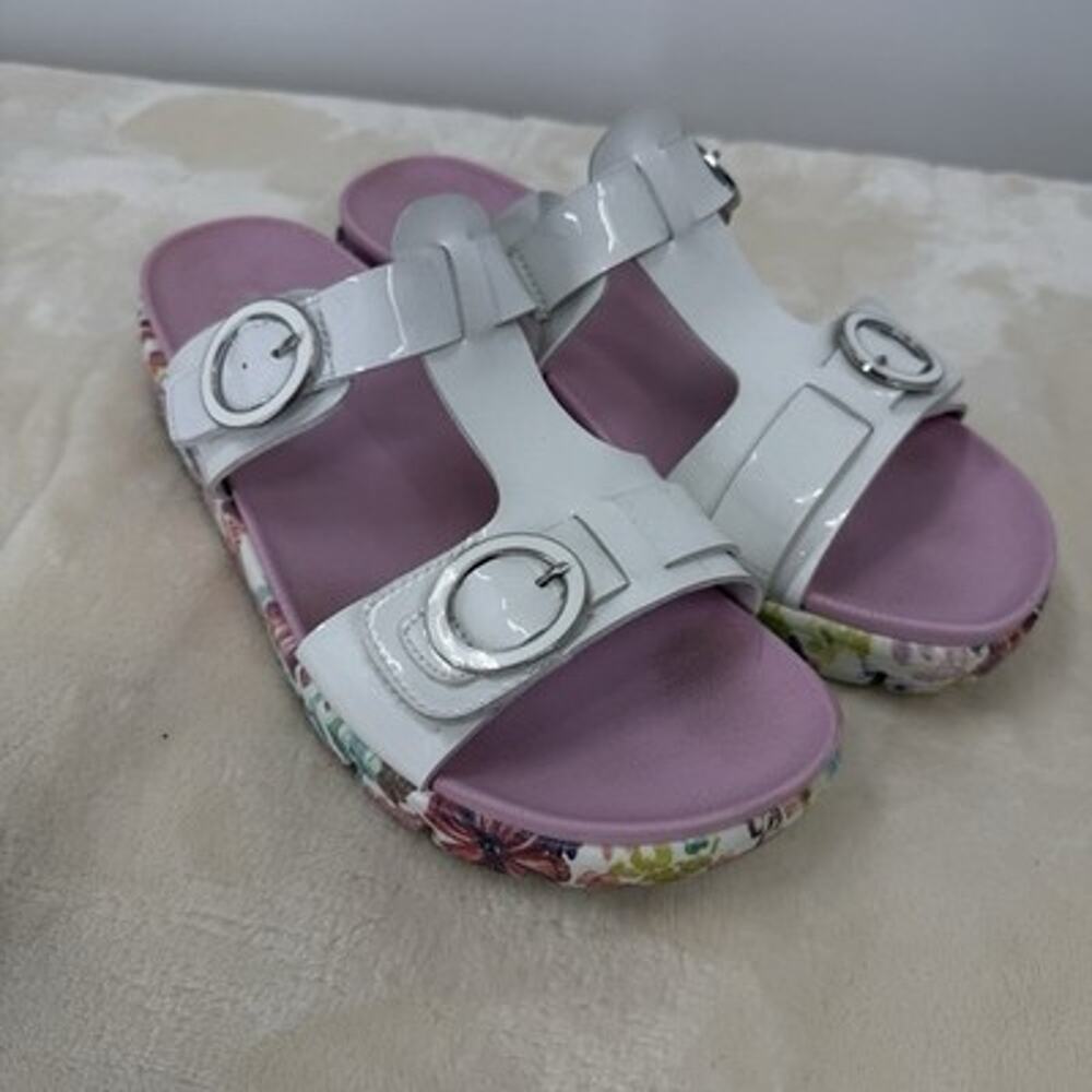 Alegria Vita Platform Slide Sandals 39 US 9 White Patent Leather Pink Floral - Picture 4 of 14